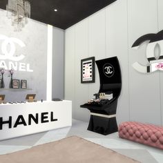 the chanel store is decorated in pink and black