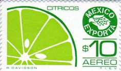 a postage stamp with an image of a slice of lime and the words mexico expo on it