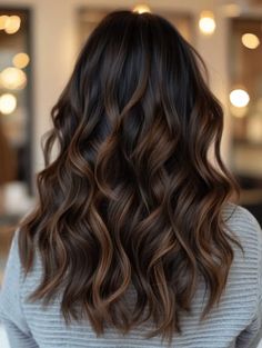 Brunette Balayage Brunettes, Asian Dyed Hair Brown Balayage Highlights, Brown With Low Lights Brunettes, Summer Balyage Long Hair Brunettes, Brown Highlights For Dark Brown Hair, Hear Color Style 2024, Summer Brunette Hair Balayage Dark, Dark Brunette Summer Hair 2024, Dark Hair Dimension Brunettes