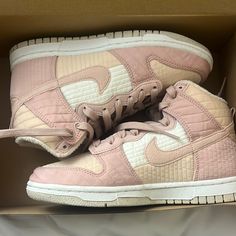 Brand New! Pink Casual High-top Sneakers With Textured Sole, Nike Flat Sneakers For Spring, High Top Dunks, Nike Shoes Pink, Pink High Tops, Pink Nike Shoes, Shoes Pink, Womens Shoes Sneakers, High Top