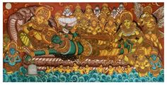 an artistic painting on the wall of a temple