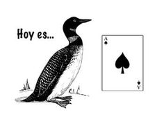 a bird sitting on top of a card with the words hoy ess above it