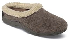 Stay warm and comfortable this winter in Drew's therapeutic "Brandi" slide slipper. The wooly blanketcloth uppers are topped with a fuzzy pile collar and have extra depth so they can accommodate prescription orthotics. High-traction rubber outsole. Women's whole sizes 5 to 12 in 2E; 5 to 11 in 4E. Brown Line, Brandy, Collar