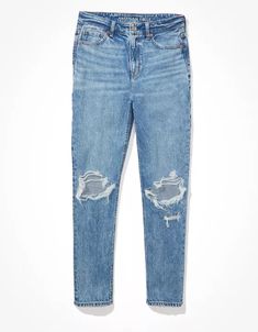 AE Strigid Ripped Mom Jean Mom Jean Fits, Jean Fit, American Eagle Mom Jeans, Rip Mom, Ripped Mom Jeans, Ae Jeans, High Waisted Mom Jeans, Mom Jean, Distressed Denim Jeans