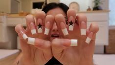 #nails #tarayummy Simple Extra Nails, 200s French Tips, Square Nails Easy Design, 2000 French Tip Nails, Tarayummy Nails, Silver Detail Nails, Nails Without Charms, Gel X Square Nails, Y2k Long Nails