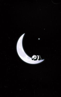 panda sleeping on the moon with stars in the background