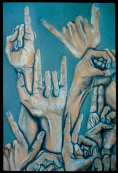 a drawing of many hands reaching up to each other