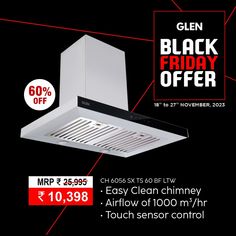 a black friday sale with an advertisement for the range hood and exhaust fan in front of it