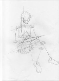 a drawing of a person sitting on a chair with one leg up and the other foot down