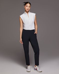 Ships from Canada, please allow an extra 7-14 business days for delivery. Designer’s Notes A trusted and timeless wardrobe essential. Versatile technical pant, crafted in technical jersey fabric that's quick-dry and wrinkle resistant. Pair with a polo for a day on the green. Features Quick drying Does not Wrinkle Easily Exceptional breathability 3" Shapewear Elastic at Waist Zipped pocket on side and welt pocket at back Made with Love in Canada Size & Fit High rise Relaxed fit Modeled in size S Fashion Activewear, Black Fitness, Fitness Pants, Timeless Wardrobe, Activewear Brands, Activewear Fashion, S Models, Workout Pants, Shapewear