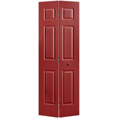 an open red door on a white background