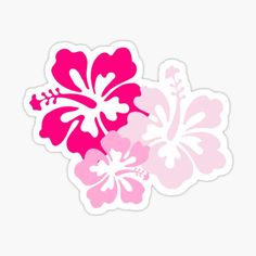 pink and white hawaiian flowers sticker on a white background with the word hawaii written in red