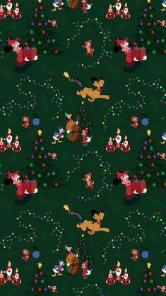 an animated christmas scene with santa claus and other characters in the background, all on green