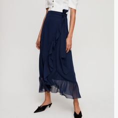 This Is A Long. High-Waisted Skirt With A Cascading Ruffle Detail. It's Made From A Semi-Sheer Chiffon Fabric. New With Tags. Aritzia Skirt, Pink Midi Skirt, Mid Skirt, Bodycon Midi Skirt, Lace Midi Skirt, Tube Skirt, Pencil Skirt Black, Midi Skirt Pencil, Lace Midi