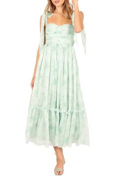 Petal & Pup Floret Midi A-Line Sundress | Nordstrom White And Green Dress, Pastel Green Dress, Gathered Bodice, Bachelorette Dress, Sweetheart Neck, Dance Dresses, Nordstrom Dresses, Guest Dresses, Women's Dresses