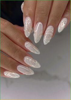 Before you think that easy nail designs are doomed to look cheap, let us show you some magnificent ideas you can do in just three steps. No one will guess it’s DIY! Metallic Nails Almond, Every Nail Different Design, White Acrylic Nails Ideas, Summer Gel X Nails, Simple White Nails, Nail Ideas White, White Nails Design, 3d Nail Designs, Mermaid Nails