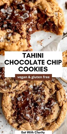 tahiti chocolate chip cookies with text overlay that reads tahiti chocolate chip cookies vegan and gluten free