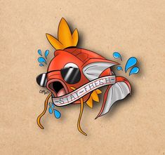 an image of a cartoon fish with a banner around it's neck that says stay fresh