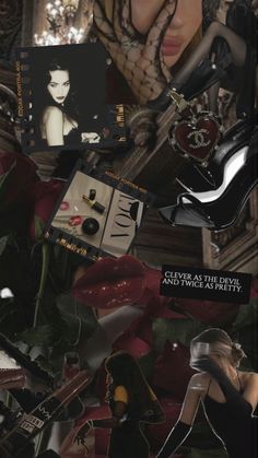 a collage of photos with women's shoes, jewelry and roses on them