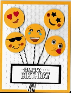 a happy birthday card with smiley faces on it