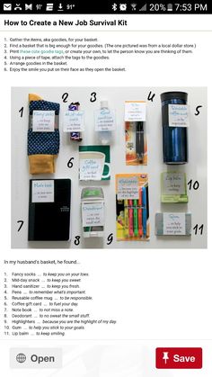 the contents of a new job survival kit are shown in this screenshot from an email