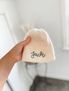 "Our sweet personalized newborn hats are soft to the touch - perfect for newborn skin. They are the perfect way to announce the arrival of your new little one and tell the whole world his or her name - a name we are sure you can't get enough of. It's the perfect baby shower gift too (if the parents have shared the name, that is!) Double knit with soft yarn, these are cozy, warm and perfectly sized for little newborn heads. They make a great newborn photo prop and way to show off that sweet name Baby Hospital Pictures, Newborn Knit Hat, Embroidered Blanket, Newborn Beanie, Newborn Hats, Personalized Newborn, Baby Hospital, Baby Monogram, Newborn Hat