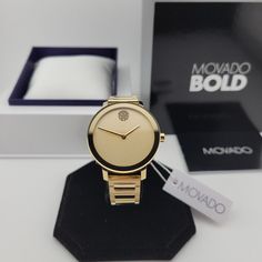 Brand New, Never Used, Comes With Movado Box. 100% Authentic Modern Yellow Gold Watch Accessories As Gift, Modern Gold Diamond Watch As Gift, Modern Analog Jewelry And Watches For Gift, Modern Analog Jewelry And Watches Gift, Modern Diamond Watch Gift, Modern Round Diamond Watch As Gift, Modern Diamond Watch For Gift, Movado Womens Watch, Black Museum