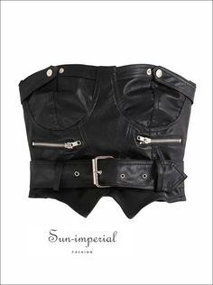 Women Red Sweetheart Neckline Fox Leather Bandeau Corset with Waist Belt Crop top Zip detail chick sexy style Crop Tube Top, Backless Cami Top, Leather Decor, Cropped Tube Top, Faux Leather Fabric, Shein Style, Black Denim Shorts, Leather Fabric, Black Pattern