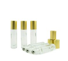 Grand Parfums Colored Glass Aromatherapy 10ml Rollon Bottles with Stainless Steel Roller and MATTE GOLD CAPS (6 Sets,... Oil Bottle