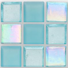 blue and white glass tiles with iridescent colors