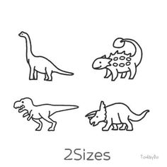 four different types of dinosaurs are shown in this coloring page for children's books