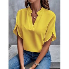 Season:Summer; Fabric:4-Way Stretch Fabric; Look After Me:Wet and Dry; Gender:Women's; Size Suggestion:standard size, select your usual size; Thickness:Regular; Style:Elegant; Elasticity:Inelastic; Tops Type:Blouse,Dressy Tops; Occasion:Daily; Fit Type:Regular Fit; Pattern:Solid / Plain Color; Design:Sexy; Neckline:V Neck; Sleeve Type:Split Sleeve; Listing Date:06/05/2024; Production mode:Self-produce; Bust:; Length:; Fit US Size:null; Fit UK Size:null; Fit EU Size:null; Print Type:non-printing; Sleeve Length:Short Sleeve Elegant Blouses, Loose Shirts, Oversized Top, Chiffon Shirt, V Neck Blouse, Chiffon Blouse, Botswana, Outfit Casual, Womens Tunics