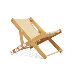 a wooden lawn chair with measurements for the seat