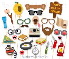 a bunch of photo props that are on a white background with the words don't feed the bears