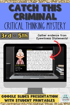 This Detective Activity is a fun way to get students reading, finding Text Evidence, and making Inferences in order to draw a "police sketch" that identifies the criminal who robbed a museum! With each new witness statement, students will add another facial feature to the sketch they are drawing of the criminal's face until they have a completed picture of a suspect! The digital presentation walks you through the entire case, making this an immersive experience your students won't forget! Detective Activity, Digital Presentation, Virtual Teaching, Critical Thinking Activities, Digital Board, Making Inferences, Text Evidence, Reluctant Readers, 5th Grade Reading