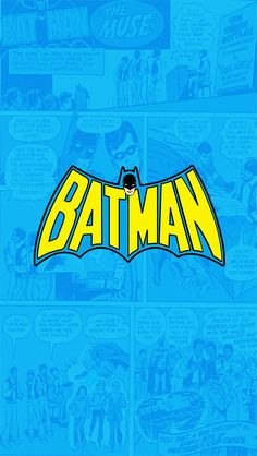 the batman logo is shown in this comic book cover, with blue background and yellow lettering