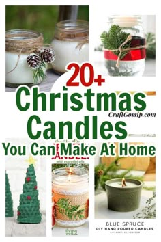 the cover of christmas candles you can make at home, with pictures of mason jars and pine cones