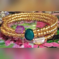 Such A Charming Little Bracelet This Is A Must Have For Your Jewelry Collection. Made Of Memory Wire So It Is One Size Fits All. Memory Wire Wrap Bracelets, Wire Wrap Bracelet, Beaded Memory Wire, Hand Crafted Jewelry, Memory Wire, Handmade Gold, Crafted Jewelry, Wire Wrap, Purple Gold