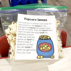 a bag of popcorn sitting on top of a table