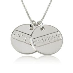 Two Discs with Braille Engraved Names Letters Necklace, Gold Letter Necklace, Disc Pendant, Clever Crafts, Rolo Chain, Letter Necklace, Box Chain, Chain Styles, Gold Plating