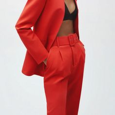 Brand New With Tags Gorgeous - 100% Authentic Zara Item 2270/789/679 Red Pantsuit With Pockets For Work, Red Workwear Pantsuit With Pockets, Red Office Trousers, Red Office Pants For Spring, Red Office Pantsuit With Pockets, Zara High Waist Pantsuit For Workwear, High Waist Pantsuit With Belt Loops For Office, Red Straight Pantsuit For Spring, Red Summer Office Pants