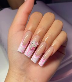 Hello Kitty French Tip Nails, Acrylic Nails Hello Kitty, Nails Hello Kitty, Sanrio Nails, Cute Acrylic Nail Designs, Hello Kitty Backgrounds, French Acrylic Nails, Tip Nails