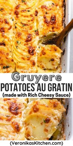 Sliced potatoes in cheese sauce in a casserole. Gruyere Potatoes, Au Gratin Potato Recipes, Potatoes Baked, Yukon Potatoes, Potato Recipes Side Dishes, Potatoes Au Gratin, Potato Gratin, Potato Sides, Mashed Potato Recipes