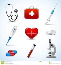 medical and health icons set - miscellaneous objects / symbols decoratively, such as heart, stethoscope, blood pressure meter