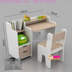 children's desk and chair set with storage compartment in white, oak or walnut