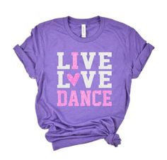 Glitter Live Love Dance Tshirt | I Love Dance Shirt | Dance Shirt | Bella Canvas Dance Shirt | Customize Colors PLEASE READ BEFORE ORDERING WE CANNOT RUSH ORDERS OR CREATE NEW DESIGNS DURING PEAK SEASON AUG - MAY. IF YOU NEED TO CANCEL PLEASE DO SO WITHIN 24HRS Please read full description before ordering we cannot be responsible for mistakes made by not reading the full description. ORDERING INSTRUCTIONS: 1. Select your Garment Size/Color Each size must be selected separately. Please do NOT lea Drumline Shirts, Dance Shirts Ideas, Birthday Dance, Band Mom Shirts, Drill Team, Dancers Art, Baseball Tee Shirts