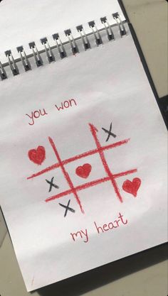 a note that has been written on to a piece of paper with hearts and crosses