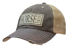 "Vintage Distressed Trucker Cap \"Horse Girl\" Color: Light Brown Distressed Material: Cotton/Polyester blend, Mesh back Size: One size fits most, with an adjustable velcro strap. Unisex cap" Light Brown Hat, Girl Patches, Women Trucker, Cute Caps, Distressed Hat, Vintage Trucker Hats, Brown Hats, Vintage Life, Farm Girl