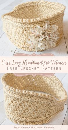 the crochet basket is shown with text that says, cute lacy headband for women