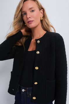 Black Woven Maybourne Cardigan Chic Textured Knit Cardigan For Work, Chic Button-up Cardigan For Work, Chic Cardigan For Business Casual With Buttons, Chic Business Casual Cardigan With Buttons, Chic Textured Knit Cardigan, Textured Knit Sweater Coat For Workwear, Chic Button-up Cardigan For Business Casual, Elegant Textured Knit Cardigan For Work, Chic Button-up Business Casual Cardigan